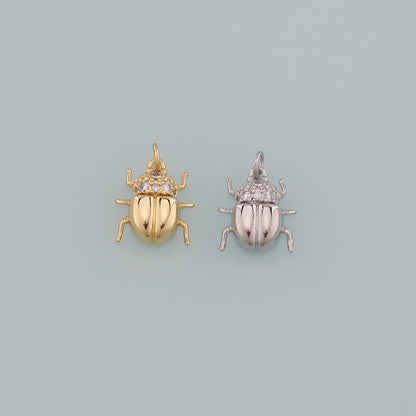 Gold Beetle Charms,18K Gold Filled Beetle Pendant,CZ Micro Pave Insect Charm Bracelet Necklace for DIY Jewelry Making Supply