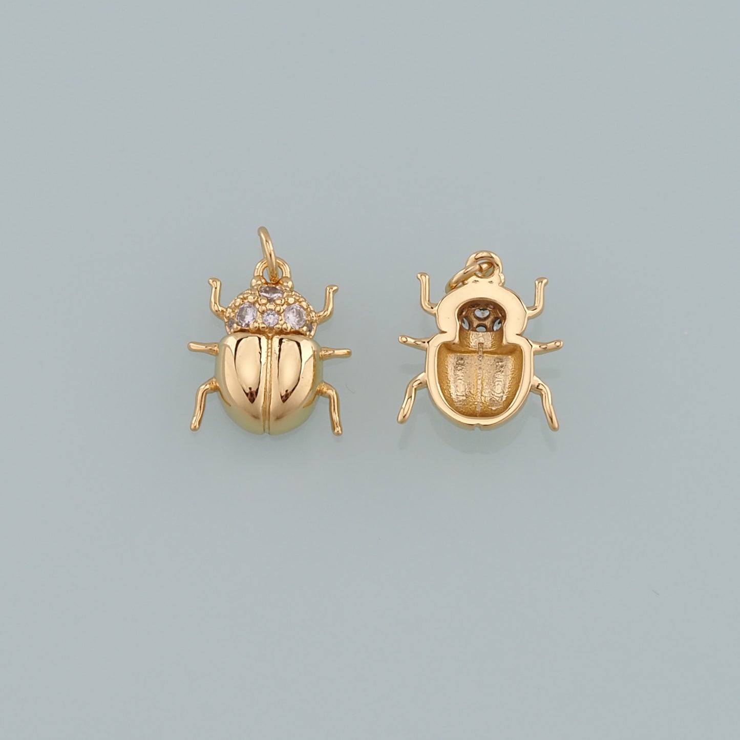 Gold Beetle Charms,18K Gold Filled Beetle Pendant,CZ Micro Pave Insect Charm Bracelet Necklace for DIY Jewelry Making Supply