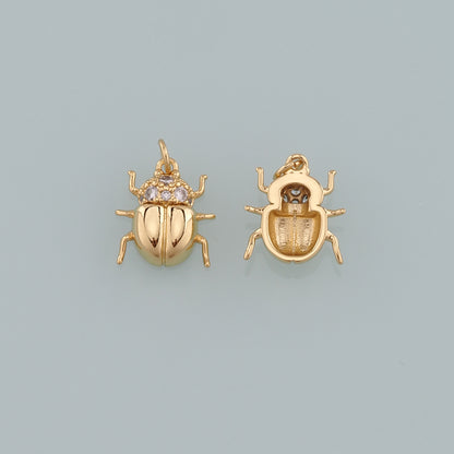Gold Beetle Charms,18K Gold Filled Beetle Pendant,CZ Micro Pave Insect Charm Bracelet Necklace for DIY Jewelry Making Supply