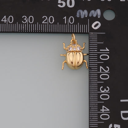 Gold Beetle Charms,18K Gold Filled Beetle Pendant,CZ Micro Pave Insect Charm Bracelet Necklace for DIY Jewelry Making Supply