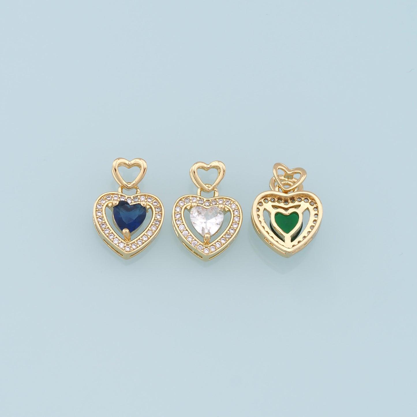 Gold Heart Charms,18K Gold Filled Heart Pendant,CZ Micro Pave Heart Charm Bracelet Necklace for DIY Jewelry Making Supply