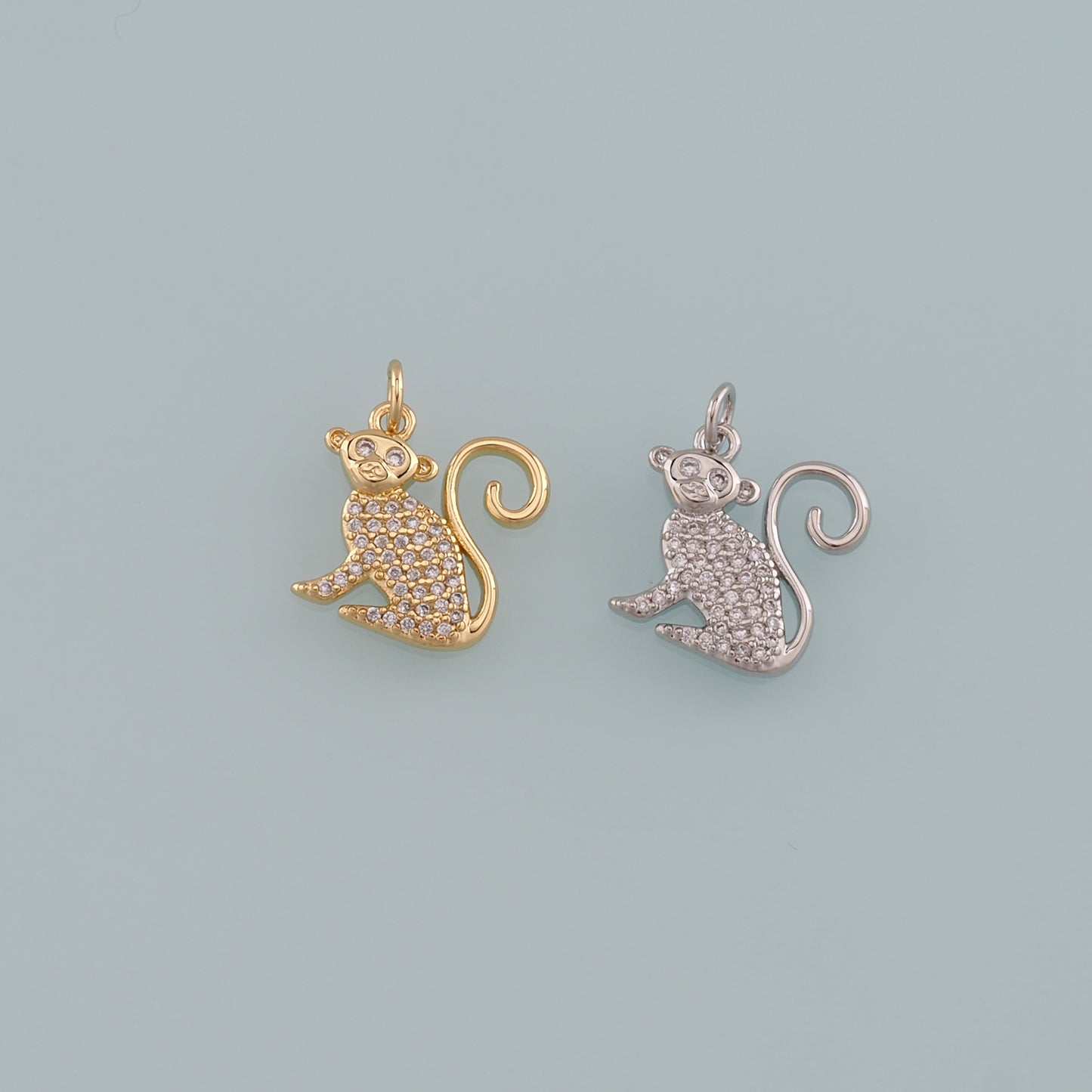 Gold Zoo Charms,18K Gold Filled Monkey Pendant,CZ Micro Pave Monkey Charm Bracelet Necklace for DIY Jewelry Making Supply