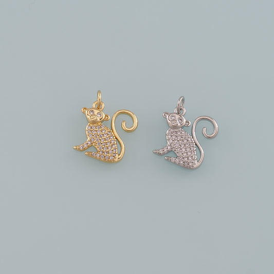 Gold Zoo Charms,18K Gold Filled Monkey Pendant,CZ Micro Pave Monkey Charm Bracelet Necklace for DIY Jewelry Making Supply