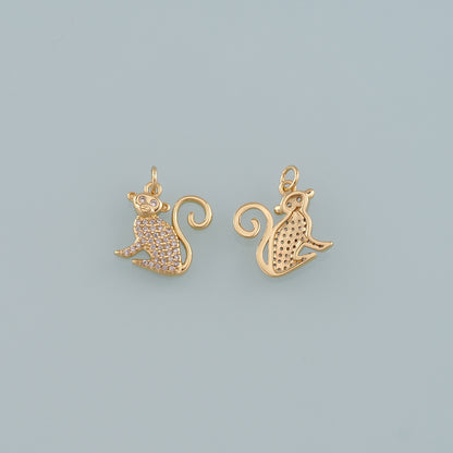 Gold Zoo Charms,18K Gold Filled Monkey Pendant,CZ Micro Pave Monkey Charm Bracelet Necklace for DIY Jewelry Making Supply