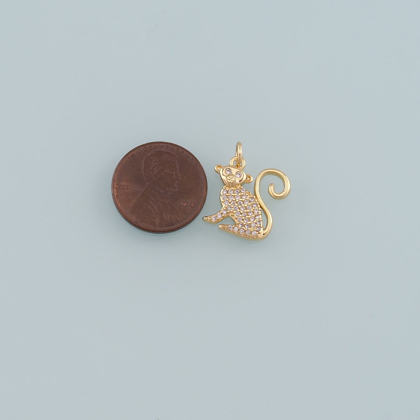Gold Zoo Charms,18K Gold Filled Monkey Pendant,CZ Micro Pave Monkey Charm Bracelet Necklace for DIY Jewelry Making Supply