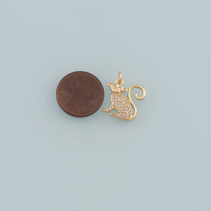Gold Zoo Charms,18K Gold Filled Monkey Pendant,CZ Micro Pave Monkey Charm Bracelet Necklace for DIY Jewelry Making Supply