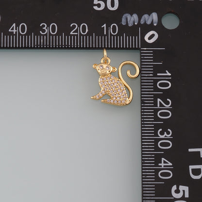 Gold Zoo Charms,18K Gold Filled Monkey Pendant,CZ Micro Pave Monkey Charm Bracelet Necklace for DIY Jewelry Making Supply