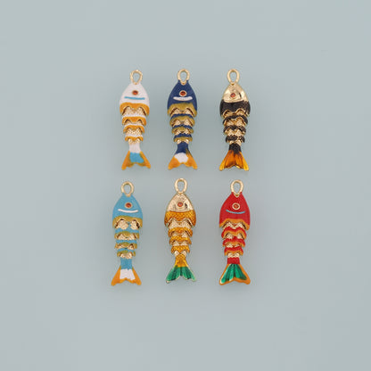 Gold Fish Charms,18K Gold Filled Enamel Fish Pendant,Cute Fish Charm Bracelet Necklace for DIY Jewelry Making Supply