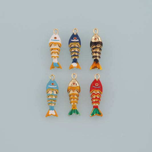 Gold Fish Charms,18K Gold Filled Enamel Fish Pendant,Cute Fish Charm Bracelet Necklace for DIY Jewelry Making Supply