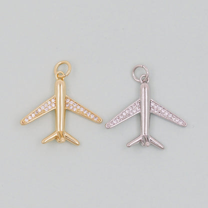 Gold Airplane Charms,18K Gold Filled Airplane Pendant,CZ Airplane Charm Bracelet Necklace for DIY Jewelry Making Supply