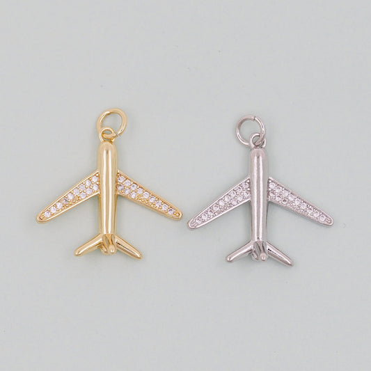 Gold Airplane Charms,18K Gold Filled Airplane Pendant,CZ Airplane Charm Bracelet Necklace for DIY Jewelry Making Supply