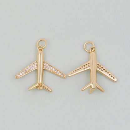 Gold Airplane Charms,18K Gold Filled Airplane Pendant,CZ Airplane Charm Bracelet Necklace for DIY Jewelry Making Supply