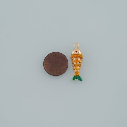 Gold Fish Charms,18K Gold Filled Enamel Fish Pendant,Cute Fish Charm Bracelet Necklace for DIY Jewelry Making Supply