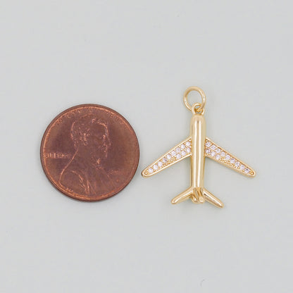 Gold Airplane Charms,18K Gold Filled Airplane Pendant,CZ Airplane Charm Bracelet Necklace for DIY Jewelry Making Supply