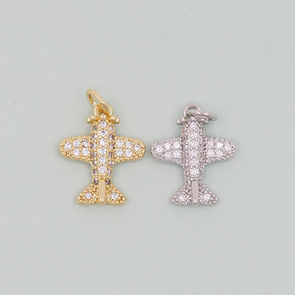 Gold Airplane Charms,18K Gold Filled Airplane Pendant,CZ Airplane Charm Bracelet Necklace for DIY Jewelry Making Supply