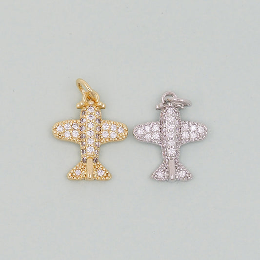 Gold Airplane Charms,18K Gold Filled Airplane Pendant,CZ Airplane Charm Bracelet Necklace for DIY Jewelry Making Supply