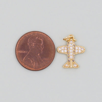 Gold Airplane Charms,18K Gold Filled Airplane Pendant,CZ Airplane Charm Bracelet Necklace for DIY Jewelry Making Supply