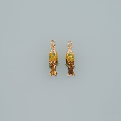 Gold Fish Charms,18K Gold Filled Enamel Fish Pendant,Cute Fish Charm Bracelet Necklace for DIY Jewelry Making Supply