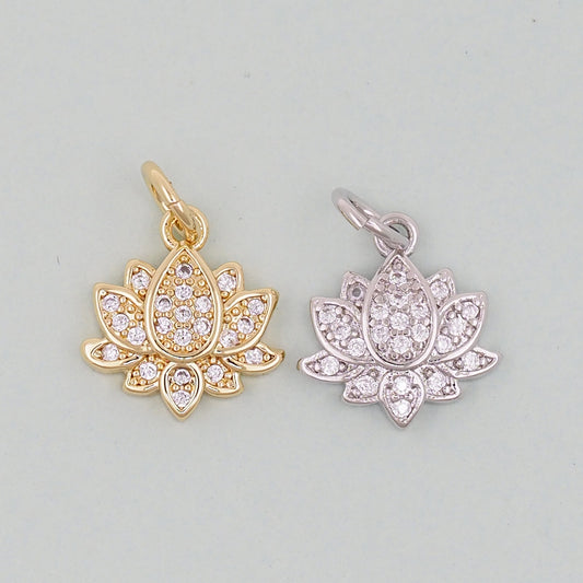 Gold Lotus Charms,18K Gold Filled meditation Pendant,Silver lotus Charm Bracelet Necklace for DIY Jewelry Making Supply