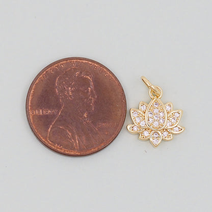 Gold Lotus Charms,18K Gold Filled meditation Pendant,Silver lotus Charm Bracelet Necklace for DIY Jewelry Making Supply