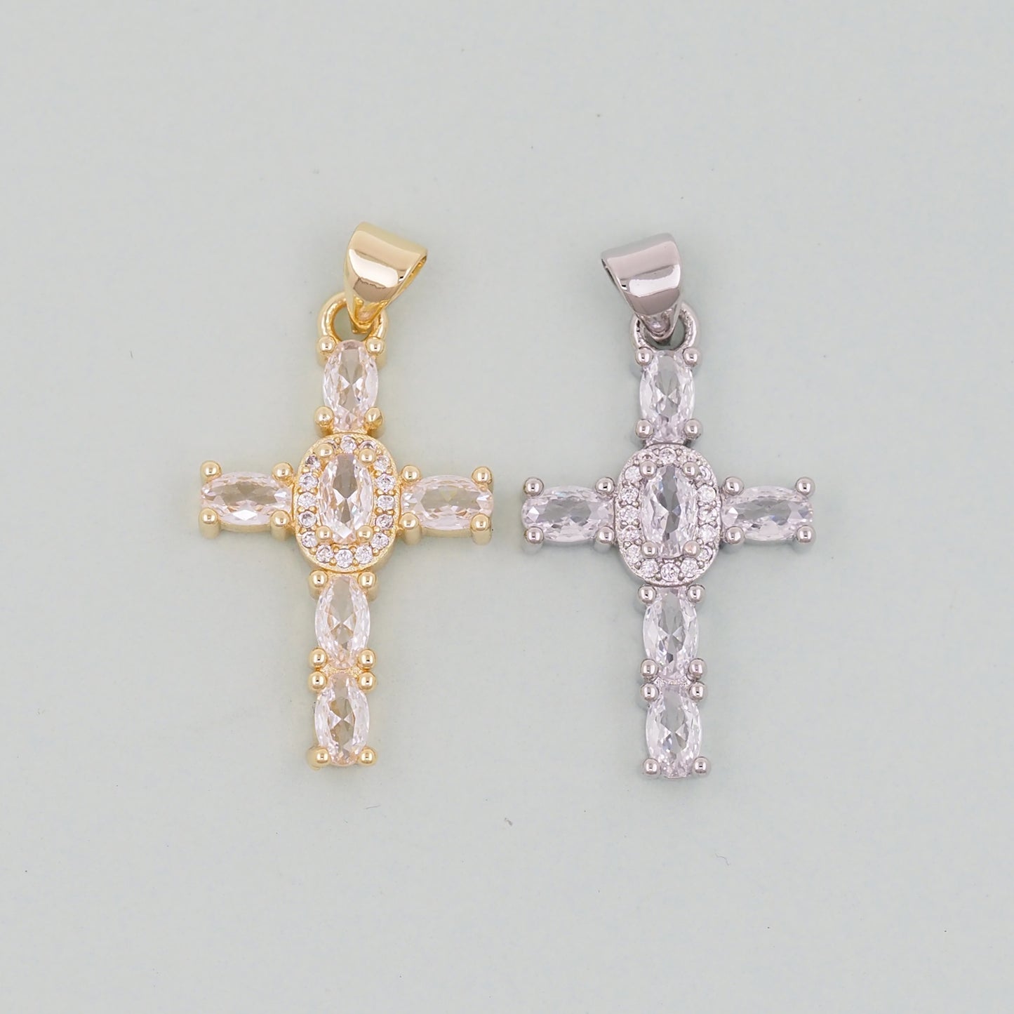 Gold Cross Charms,18K Gold Filled CZ Cross Pendant,Silver Religious Charm Bracelet Necklace for DIY Jewelry Making Supply
