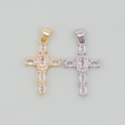 Gold Cross Charms,18K Gold Filled CZ Cross Pendant,Silver Religious Charm Bracelet Necklace for DIY Jewelry Making Supply