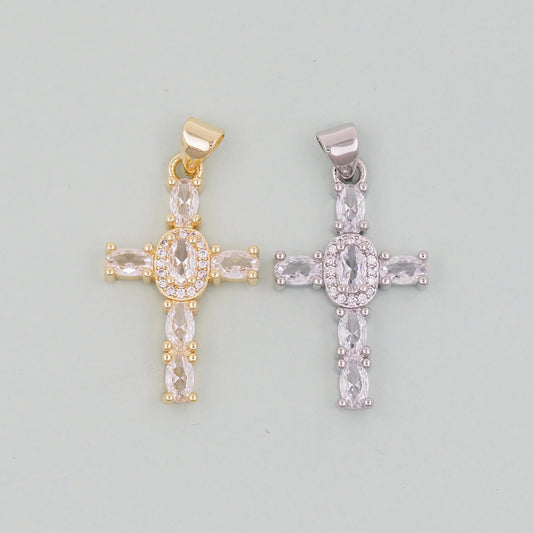 Gold Cross Charms,18K Gold Filled CZ Cross Pendant,Silver Religious Charm Bracelet Necklace for DIY Jewelry Making Supply