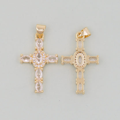 Gold Cross Charms,18K Gold Filled CZ Cross Pendant,Silver Religious Charm Bracelet Necklace for DIY Jewelry Making Supply