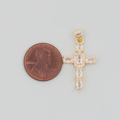 Gold Cross Charms,18K Gold Filled CZ Cross Pendant,Silver Religious Charm Bracelet Necklace for DIY Jewelry Making Supply