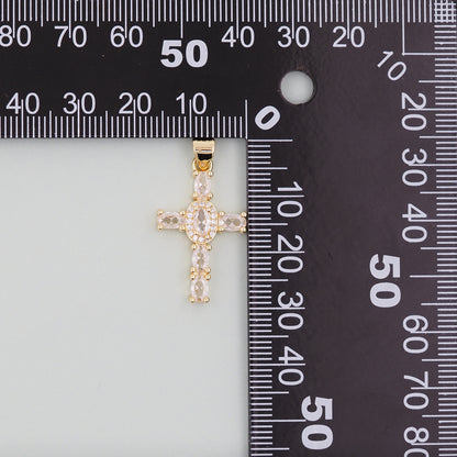 Gold Cross Charms,18K Gold Filled CZ Cross Pendant,Silver Religious Charm Bracelet Necklace for DIY Jewelry Making Supply