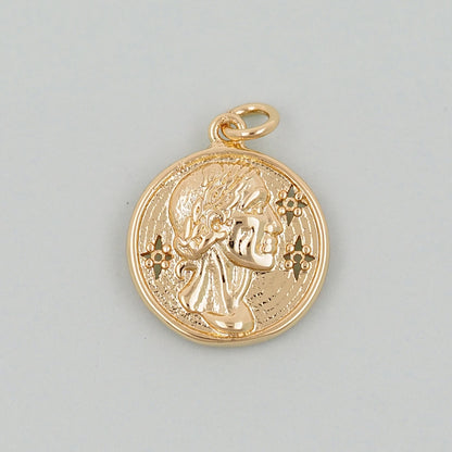 Gold Geometry Charms,18K Gold Filled Round Coin Pendant,geometry Charm Bracelet Necklace for DIY Jewelry Making Supply