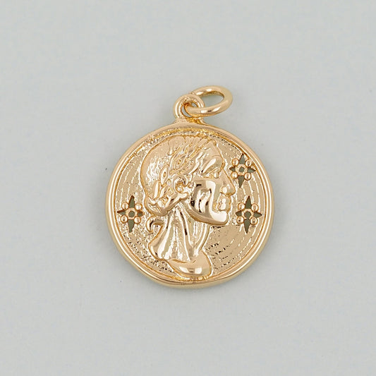 Gold Geometry Charms,18K Gold Filled Round Coin Pendant,geometry Charm Bracelet Necklace for DIY Jewelry Making Supply