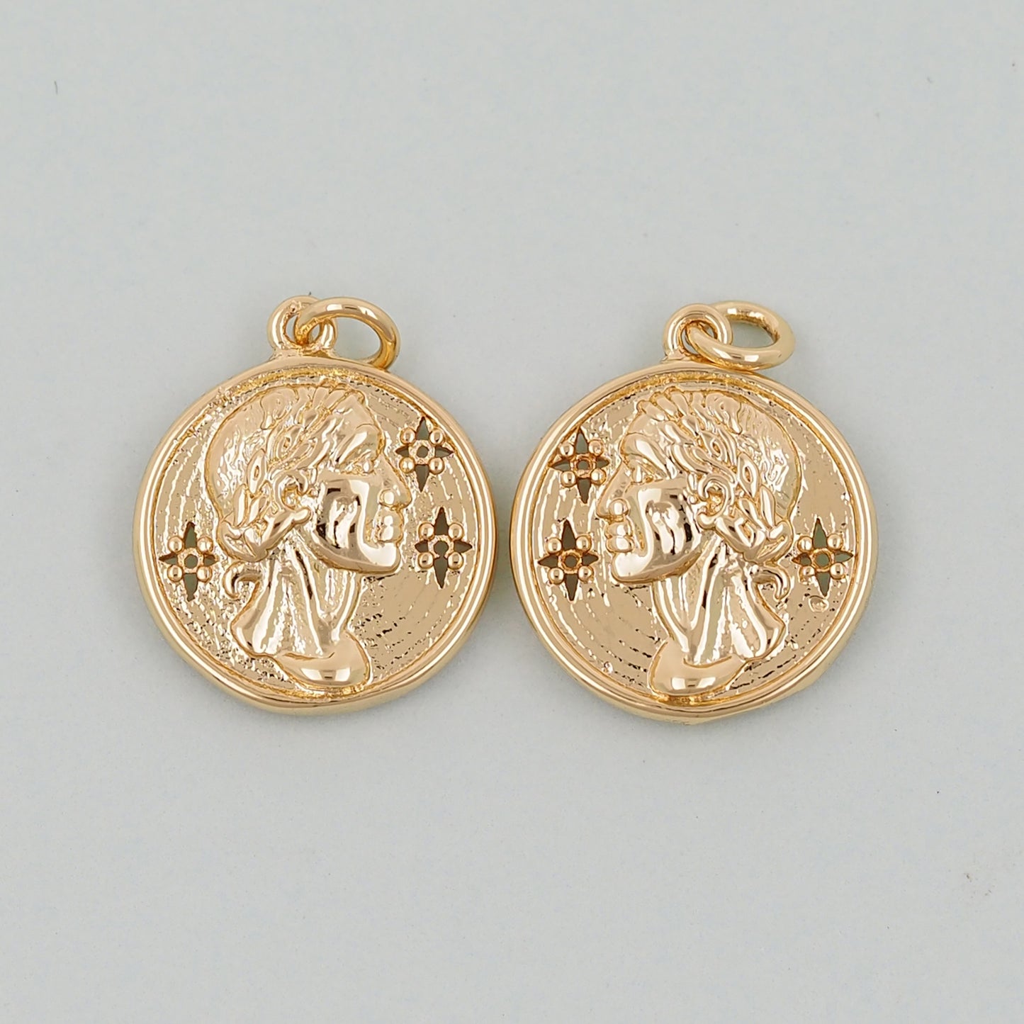 Gold Geometry Charms,18K Gold Filled Round Coin Pendant,geometry Charm Bracelet Necklace for DIY Jewelry Making Supply