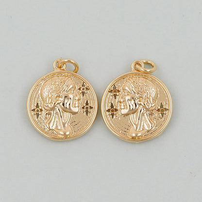 Gold Geometry Charms,18K Gold Filled Round Coin Pendant,geometry Charm Bracelet Necklace for DIY Jewelry Making Supply