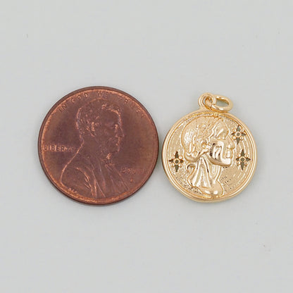 Gold Geometry Charms,18K Gold Filled Round Coin Pendant,geometry Charm Bracelet Necklace for DIY Jewelry Making Supply