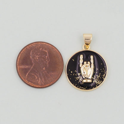 Gold gesture Charms,18K Gold Filled Round Coin Hand Pendant,Hand Charm Bracelet Necklace for DIY Jewelry Making Supply