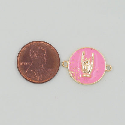 Gold gesture Charms,18K Gold Filled Round Coin Hand Pendant,Hand Charm Bracelet Necklace for DIY Jewelry Making Supply