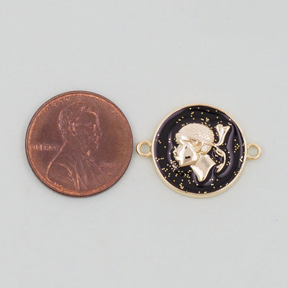 Gold Geometry Enamel connector Charms,18K Gold Filled Round Coin Pendant,geometry Charm Bracelet Necklace for DIY Jewelry Making Supply