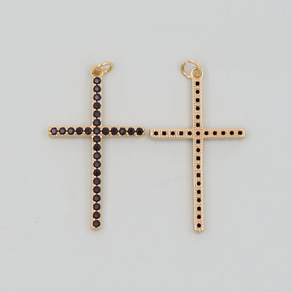 Gold Cross Charms,18K Gold Filled CZ Cross Pendant,Religious Charm Bracelet Necklace for DIY Jewelry Making Supply
