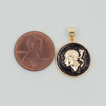 Gold Geometry Enamel Charms,18K Gold Filled Round Coin Pendant,geometry Charm Bracelet Necklace for DIY Jewelry Making Supply