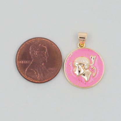 Gold Geometry Enamel Charms,18K Gold Filled Round Coin Pendant,geometry Charm Bracelet Necklace for DIY Jewelry Making Supply