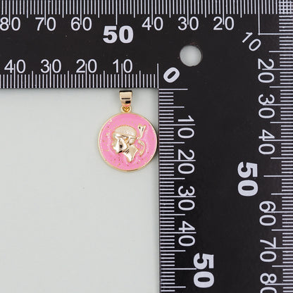 Gold Geometry Enamel Charms,18K Gold Filled Round Coin Pendant,geometry Charm Bracelet Necklace for DIY Jewelry Making Supply