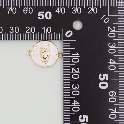 Gold gesture Connector Charms,18K Gold Filled Round Coin Hand Pendant,Hand Charm Bracelet Necklace for DIY Jewelry Making Supply