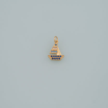 Gold Boat Charms,18K Gold Filled Sailboat Pendant,CZ Micro Pave Navigation Charm Bracelet Necklace for DIY Jewelry Making Supply
