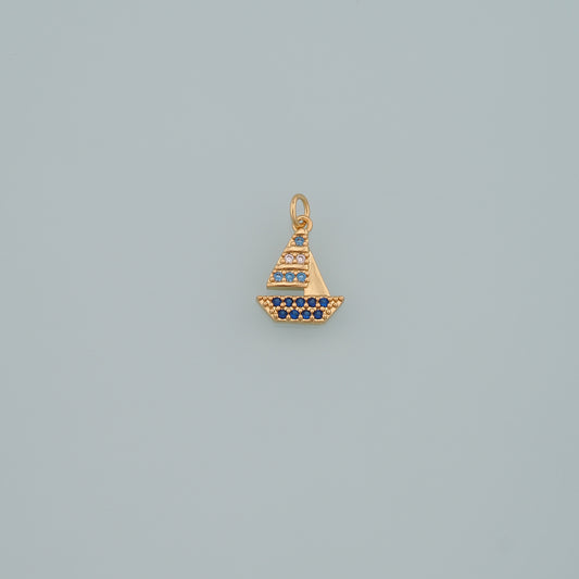 Gold Boat Charms,18K Gold Filled Sailboat Pendant,CZ Micro Pave Navigation Charm Bracelet Necklace for DIY Jewelry Making Supply