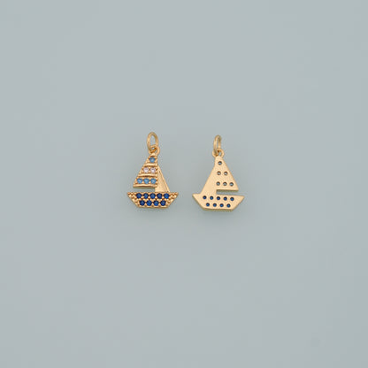 Gold Boat Charms,18K Gold Filled Sailboat Pendant,CZ Micro Pave Navigation Charm Bracelet Necklace for DIY Jewelry Making Supply