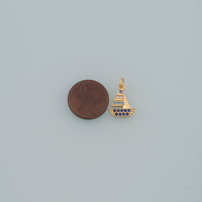 Gold Boat Charms,18K Gold Filled Sailboat Pendant,CZ Micro Pave Navigation Charm Bracelet Necklace for DIY Jewelry Making Supply