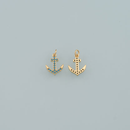 Gold Anchor Charms,18K Gold Filled CZ Micro Pave Anchor Pendant Charm Bracelet Necklace for DIY Jewelry Making Supply