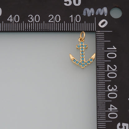 Gold Anchor Charms,18K Gold Filled CZ Micro Pave Anchor Pendant Charm Bracelet Necklace for DIY Jewelry Making Supply