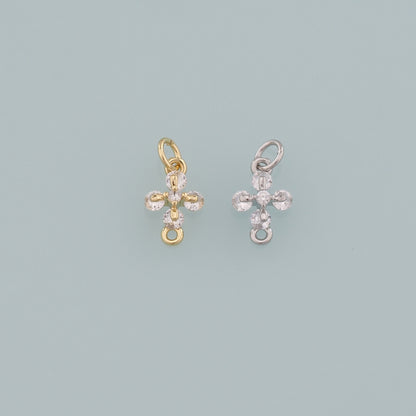 Gold Cross Charms,18K Gold Filled Cross Pendant,CZ Micro Pave Religion Charm Bracelet Necklace for DIY Jewelry Making Supply